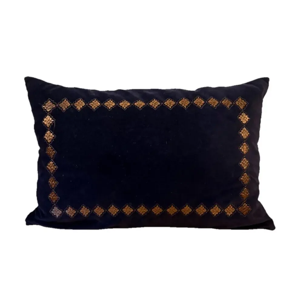 MADISON PARK Embroidered Lumbar Throw Pillow Velour Blue 20” X 14” EUC 3589-20